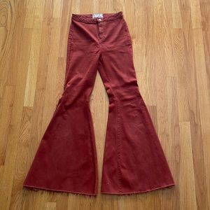 Free People Orange Red Flare Bell Bottoms
